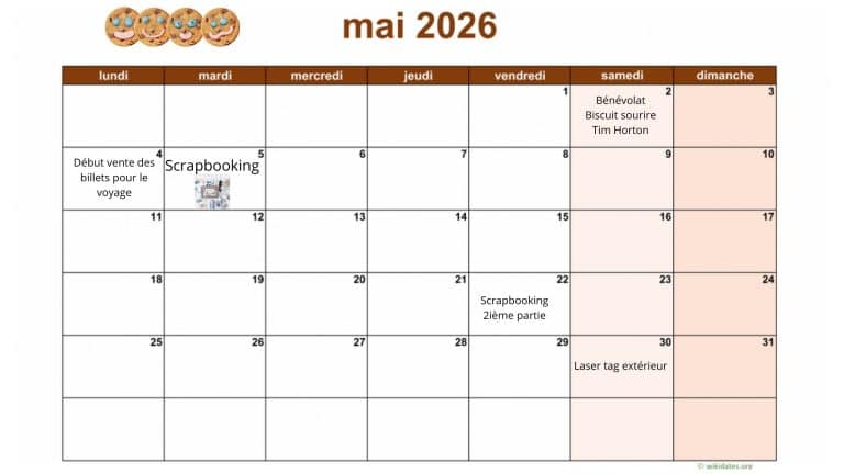 calendrier  mai